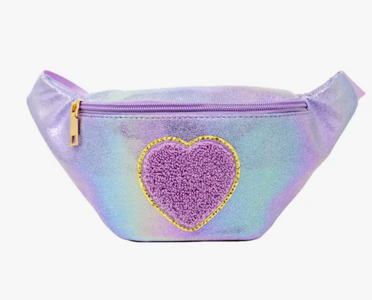 Purple Shiny Heart Patch Fanny Pack