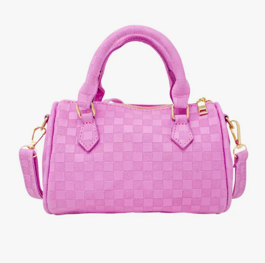 Lavender Checkered Duffle Handbag