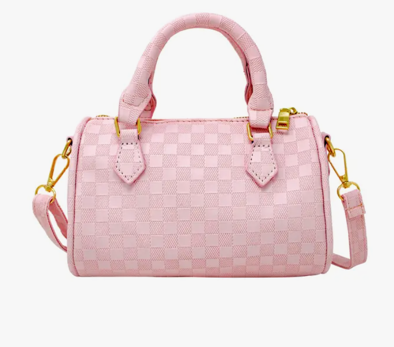 Pink Checkered Duffle Handbag