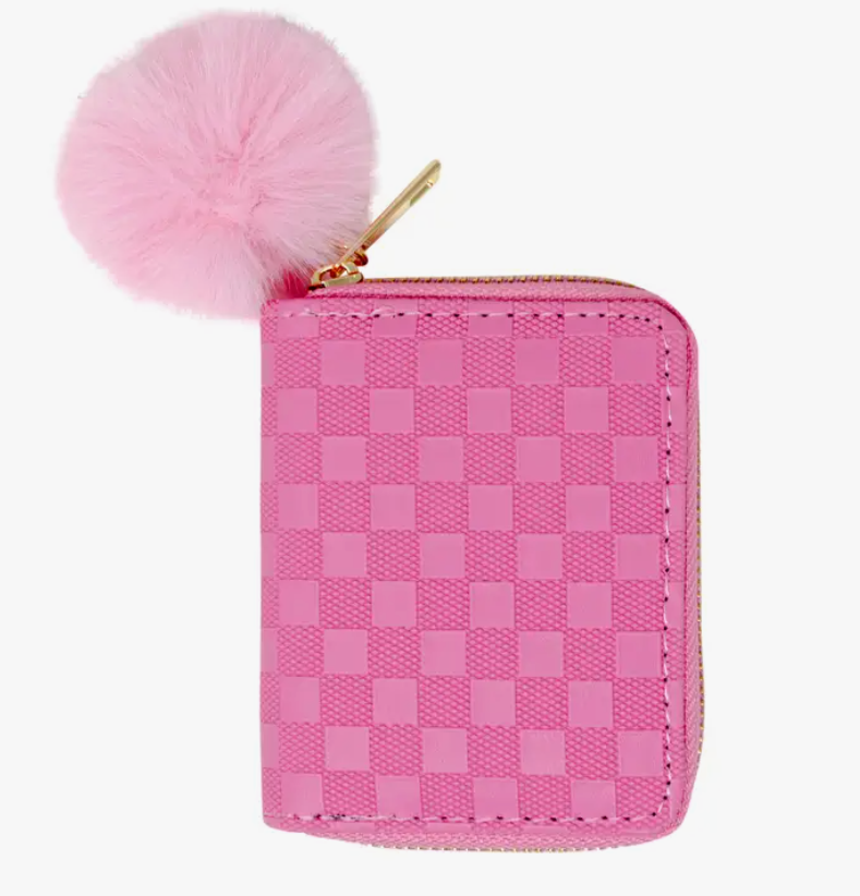 Hot Pink Canvas Checkered Wallet