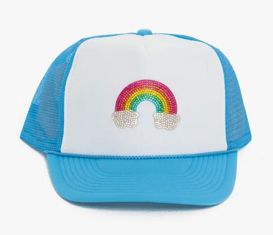 Neon Blue Rainbow Trucker Hat