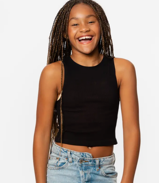 Black Ribbed Crop Tank Top