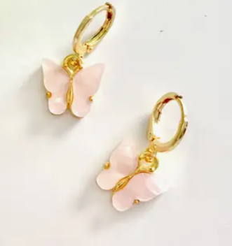 Pink Butterfly Huggie Earrings