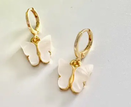 White Butterfly Huggie Earrings
