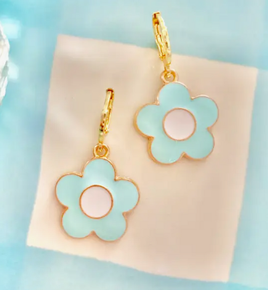 Blue Daisy Huggie Earrings