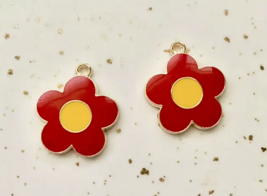 Red Daisy Huggie Earrings