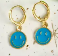 Blue Smiley Face Huggie Earrings