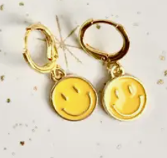 Yellow Smiley Face Huggie Earrings