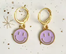 Purple Smiley Face Huggie Earrings