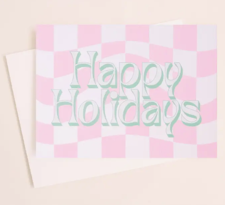 Happy Holidays Pink Check Card