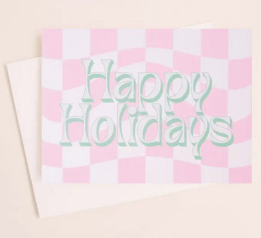 Happy Holidays Pink Check Card