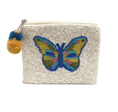 Blue Butterfly Beaded Pouch