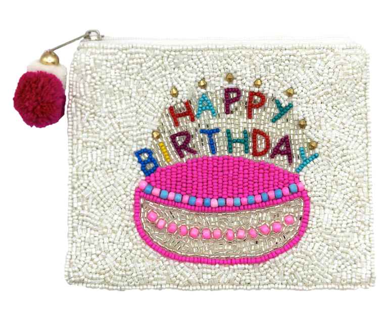 Happy Birthday Beaded Pouch