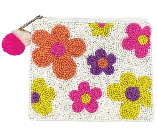 Modern Flower Beaded Pouch