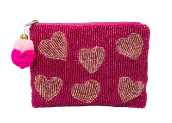 Pink Hearts Beaded Pouch