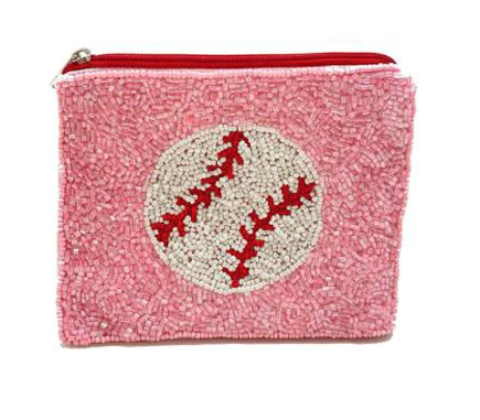 Pink Baseball Beaded Pouch