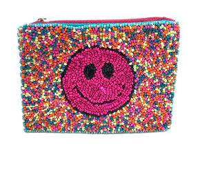 Multi Color Smiley Face Beaded Pouch
