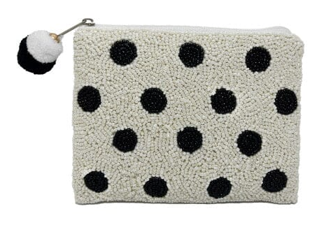 Black/White Polka Dot Beaded Pouch