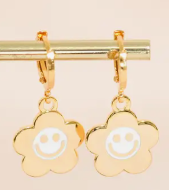 Smiley Daisy Huggie Hoop Earrings