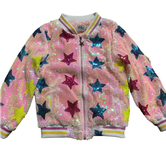 Rainbow Stars Pink Sequin Bomber