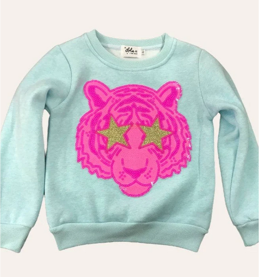Blue Neon Sequin Tiger Sweatshirt