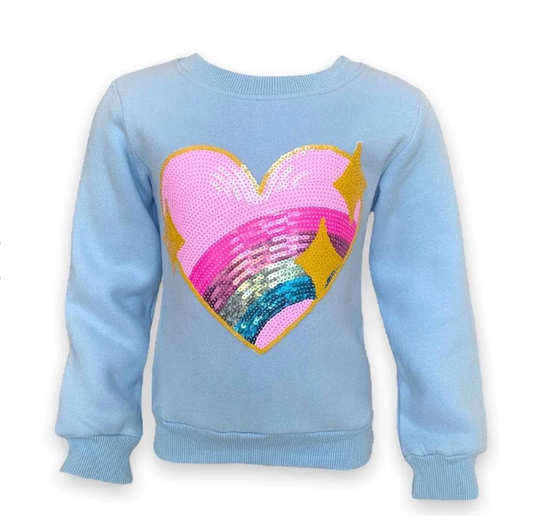 Blue Rainbow Sparkle Heart Sweatshirt