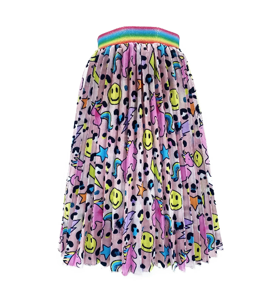 Happy Emoji Pleated Midi Skirt