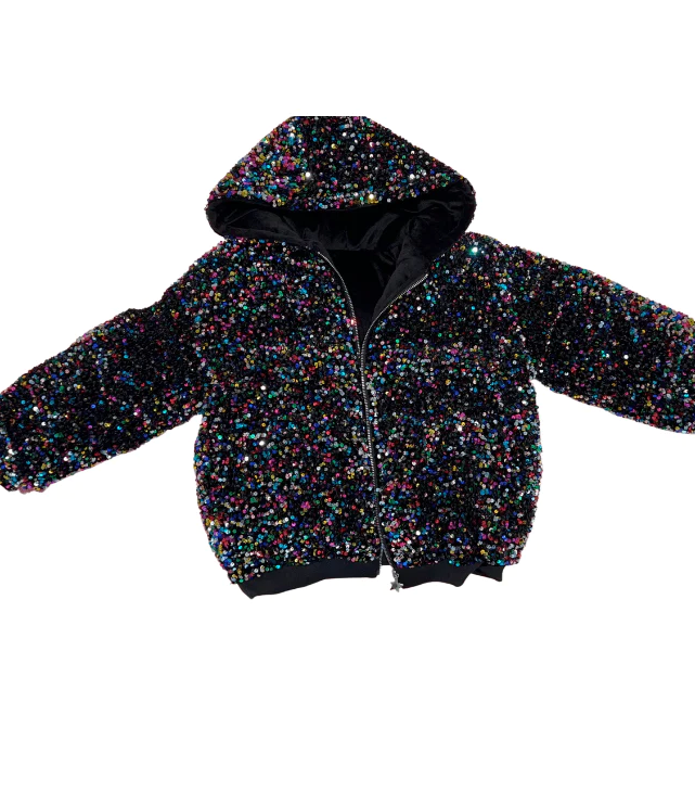 Rainbow Sequin Hooded Puffer