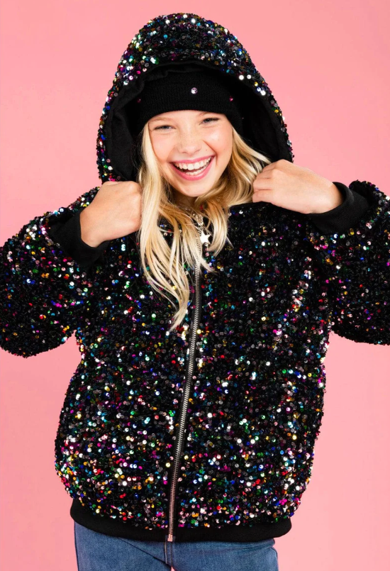 Rainbow Sequin Hooded Puffer