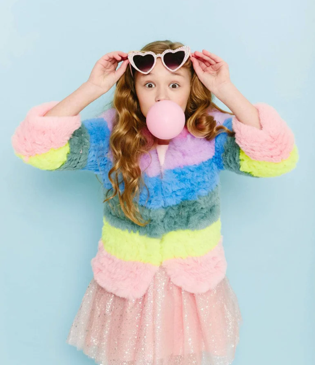 Rainbow Candy Striped Fur Jacket