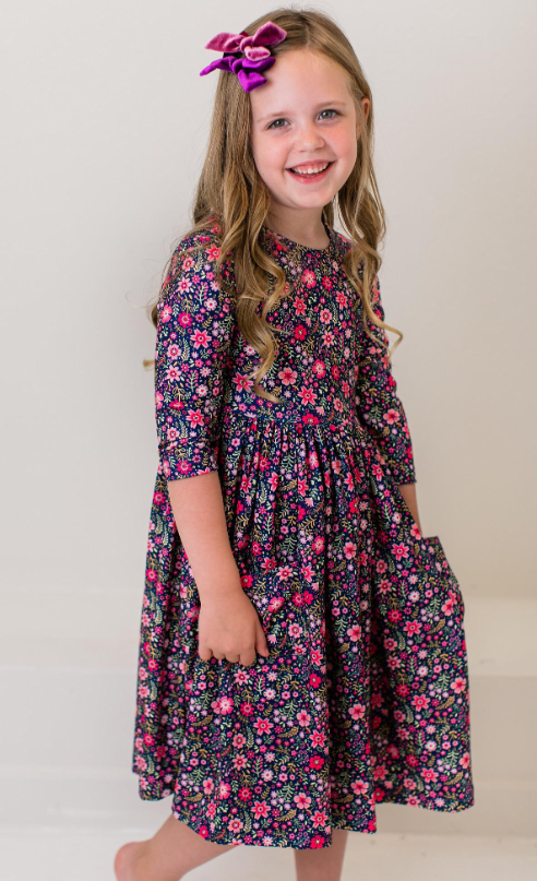 Flower Farm 3/4 Sleeve Pocket Twirl Dress