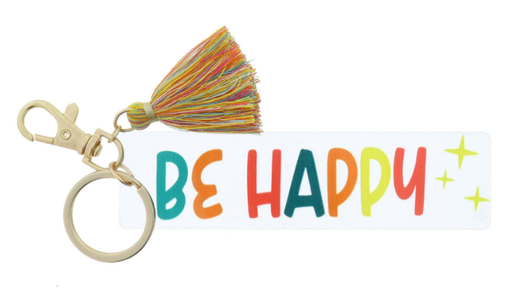 Be Happy Keychain w/Tassel