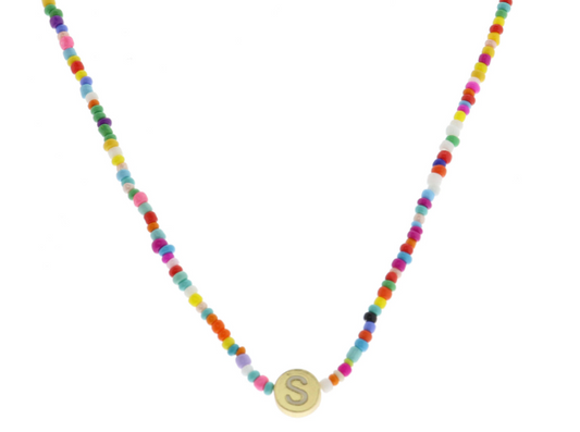 Multi Beaded Enamel Initial Necklace | S