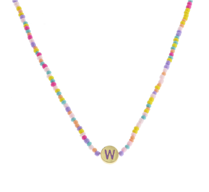 Multi Beaded Enamel Initial Necklace | W