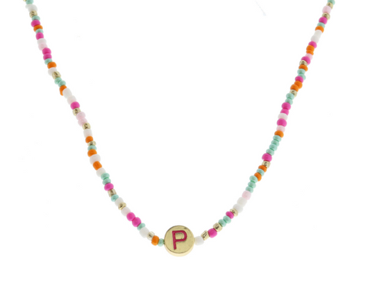 Multi Beaded Enamel Initial Necklace | P