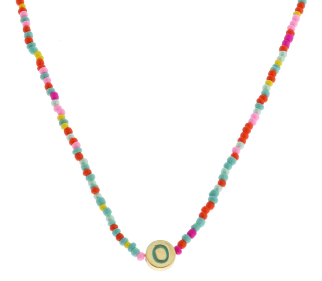 Multi Beaded Enamel Initial Necklace | O