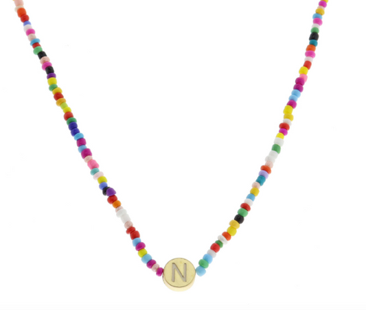 Multi Beaded Enamel Initial Necklace | N
