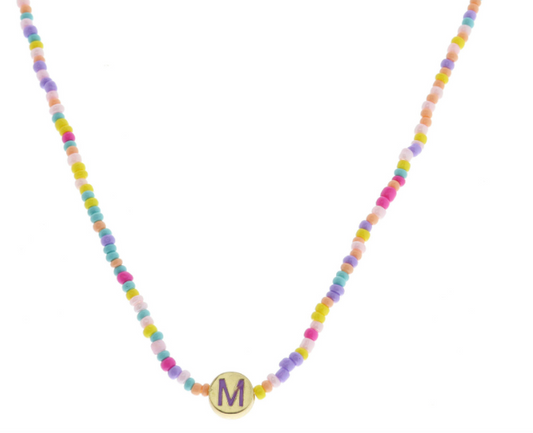 Multi Beaded Enamel Initial Necklace | M
