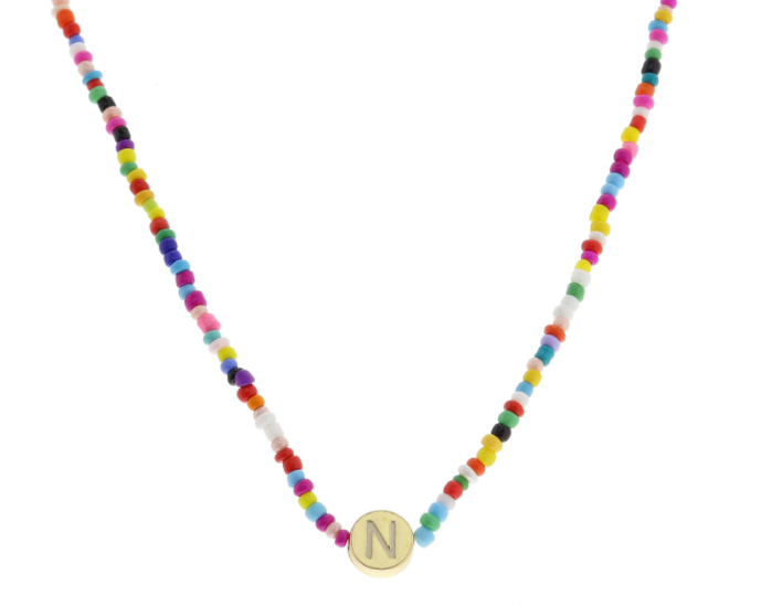 Multi Beaded Enamel Initial Necklace | N