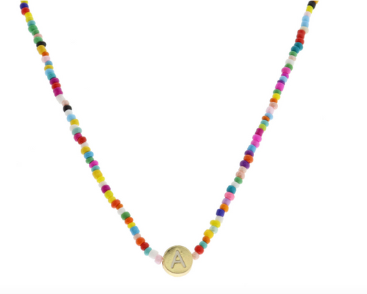 Multi Beaded Enamel Initial Necklace | A
