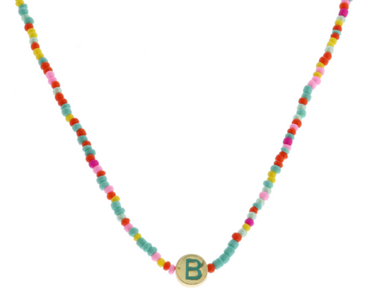 Multi Beaded Enamel Initial Necklace | B