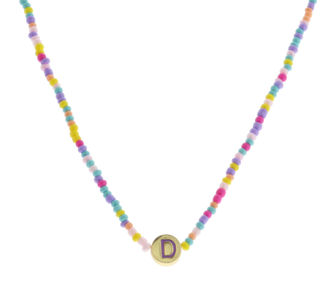 Multi Beaded Enamel Initial Necklace | D