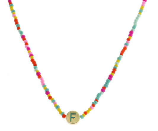 Multi Beaded Enamel Initial Necklace | F