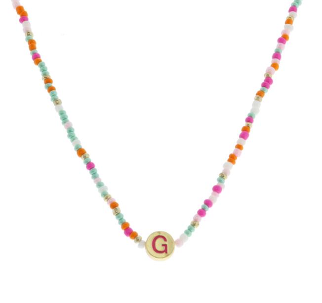 Multi Beaded Enamel Initial Necklace | G