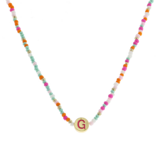 Multi Beaded Enamel Initial Necklace | G