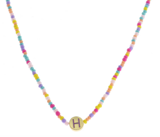 Multi Beaded Enamel Initial Necklace | H