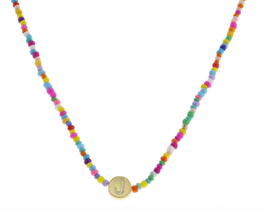 Multi Beaded Enamel Initial Necklace | J