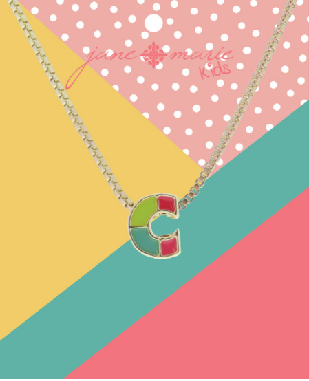 Enamel Color Block Initial Necklace | C