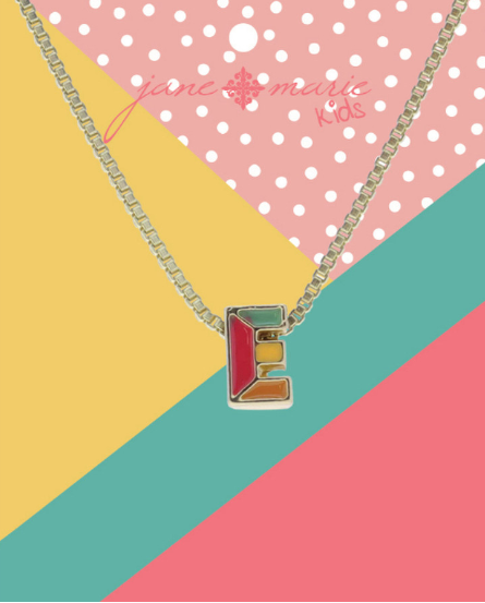 Enamel Color Block Initial Necklace | E