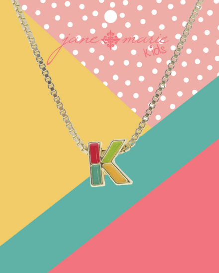 Enamel Color Block Initial Necklace | K